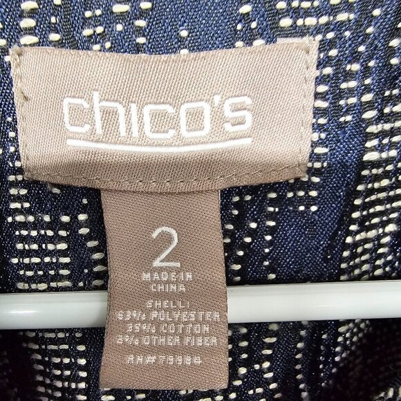 Chico's Blue White Woven Textured Casual Boho Jacket 2 (L) - Picture 9 of 11